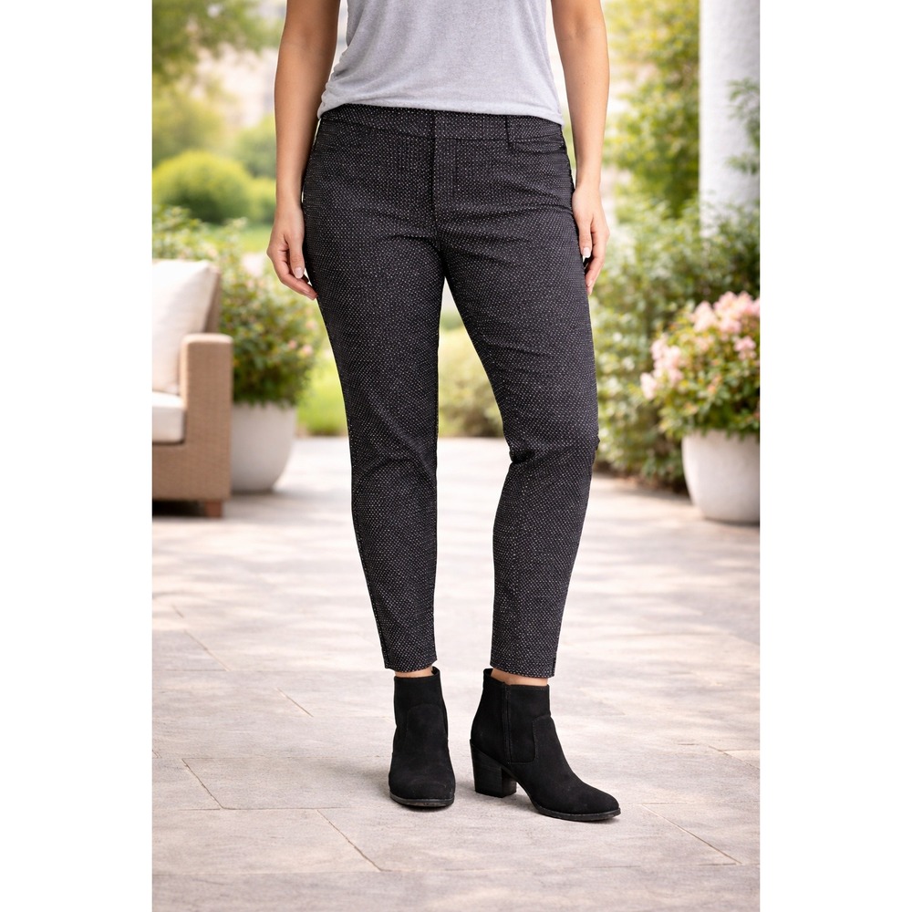 Liz Claiborne Career Emma Classic Pants 8 Black White Micro Dot Ankle Trousers